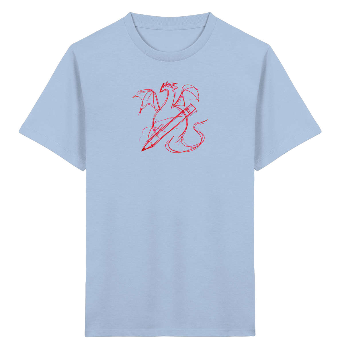 Ziegelroter Krakeldrache mit Bleistift - Kinder Bio T-Shirt
