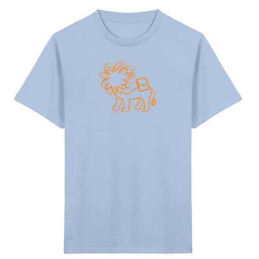 Senfgelber Krakellöwe mit Ranzen - Kinder Bio T-Shirt
