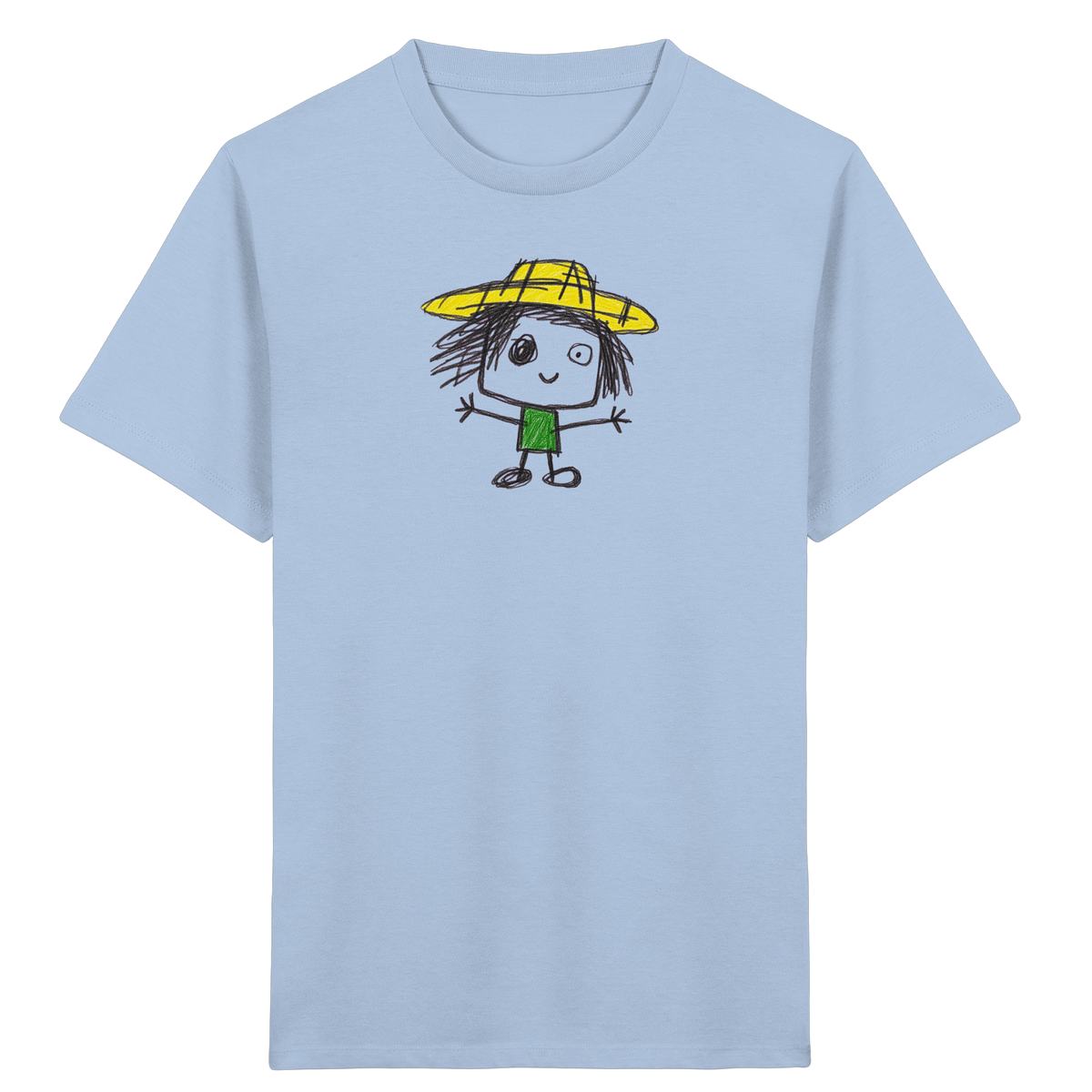 Kritzelkopf mit gelbem Strohhut - Kinder Bio T-Shirt
