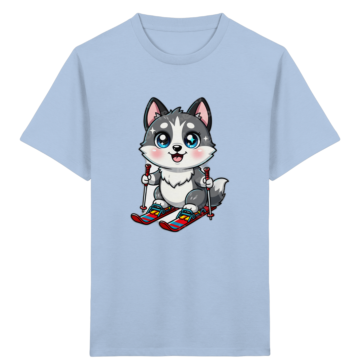 Husky Welpe auf Skiern T-Shirt