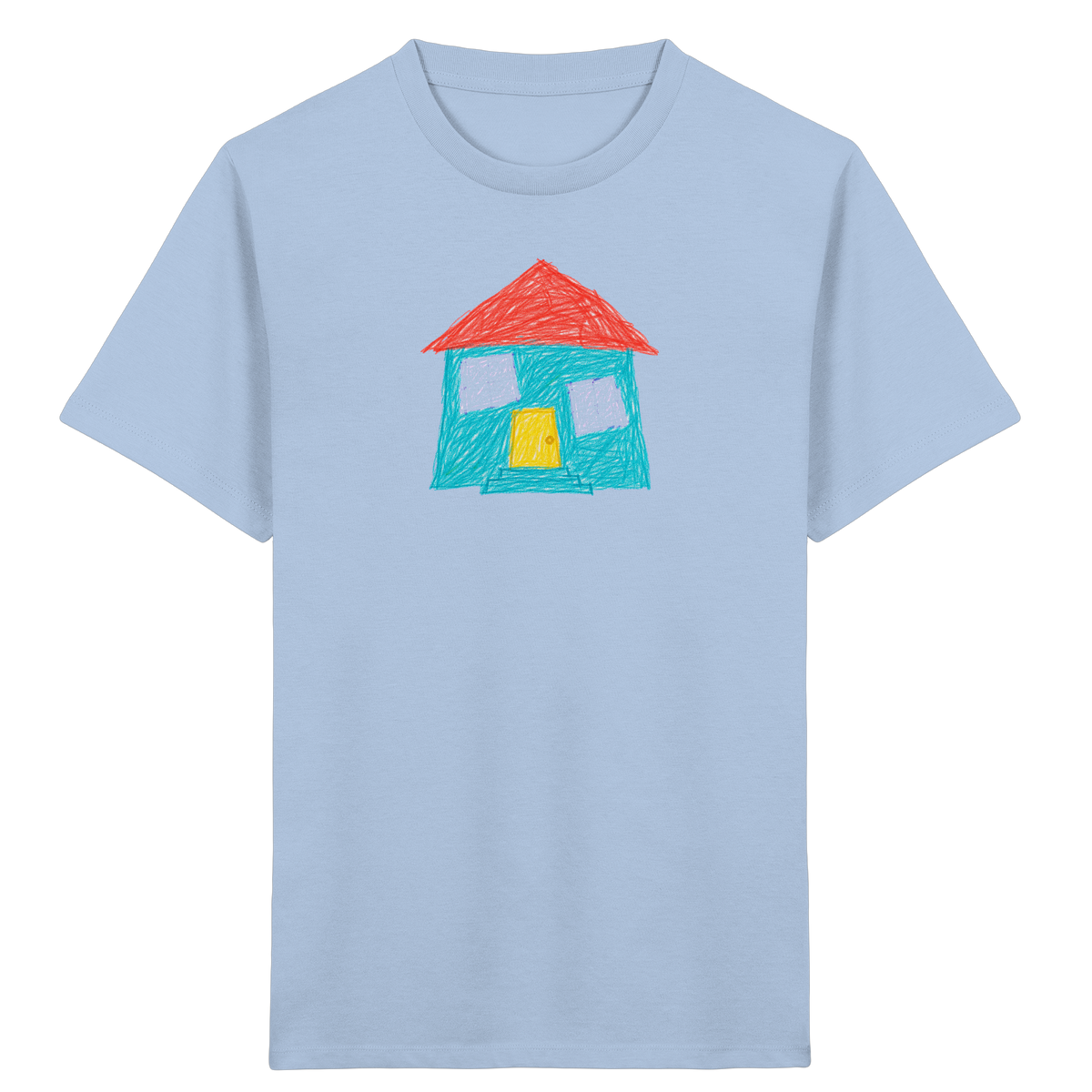 Türkises Haus mit Zwillingsfenstern - Kinder Bio T-Shirt