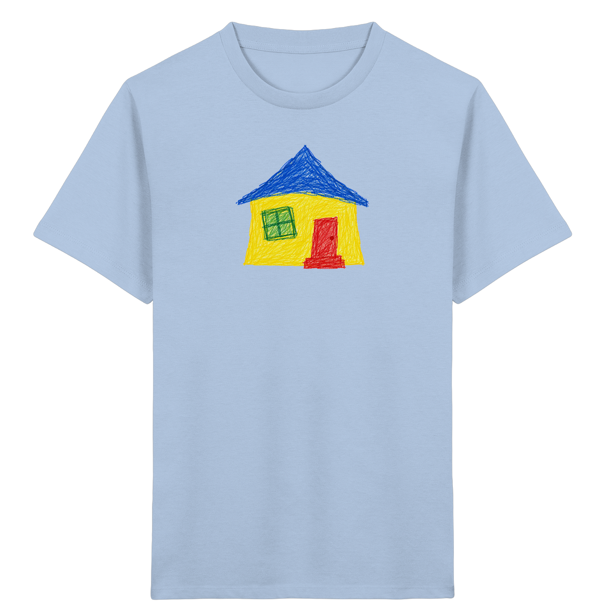 Gelbblaues Haus Kinderzeichnung - Kinder Bio T-Shirt