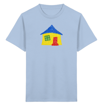 Gelbblaues Haus Kinderzeichnung - Kinder Bio T-Shirt