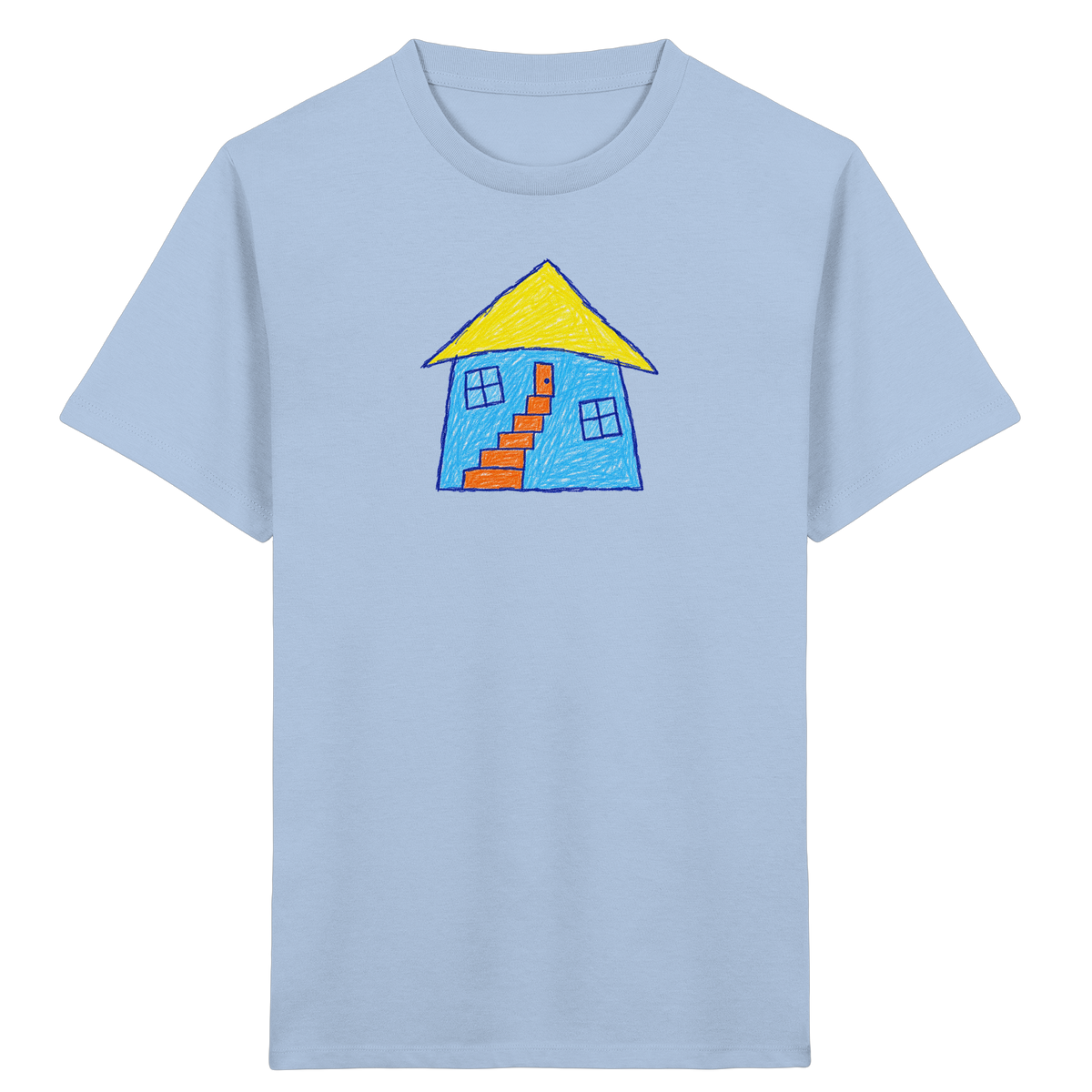 Blaues Treppenhaus Kinderzeichnung - Kinder Bio T-Shirt