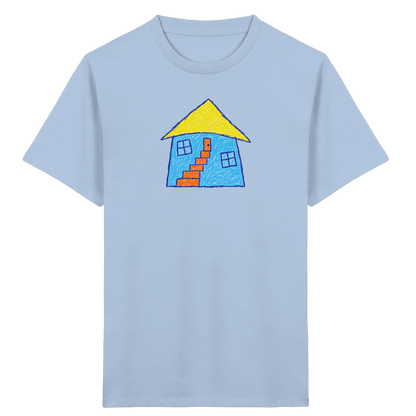 Blaues Treppenhaus Kinderzeichnung - Kinder Bio T-Shirt