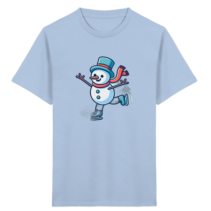 Schneemann auf Schlittschuhen – Kinder Bio-T-Shirt