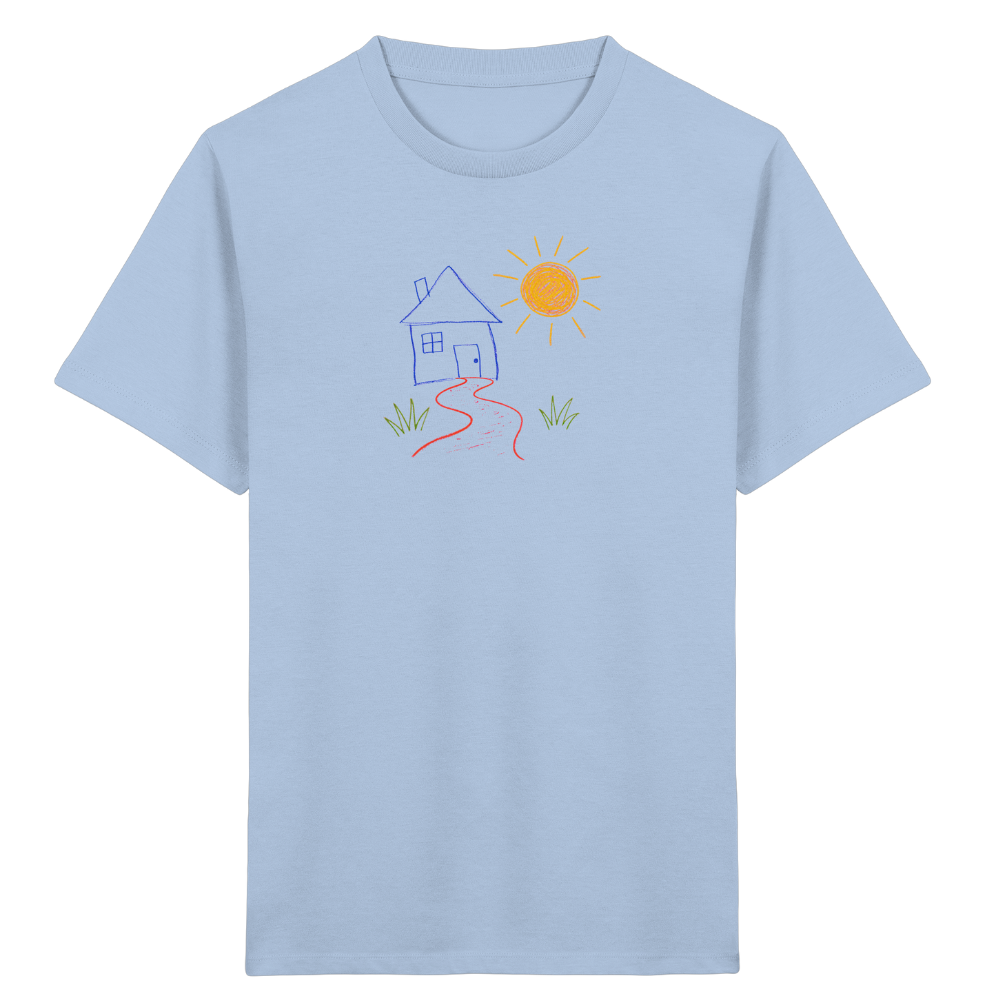 Kindershirt mit bunter Wachsmalstift Zeichnung - Kinder Bio T-Shirt
