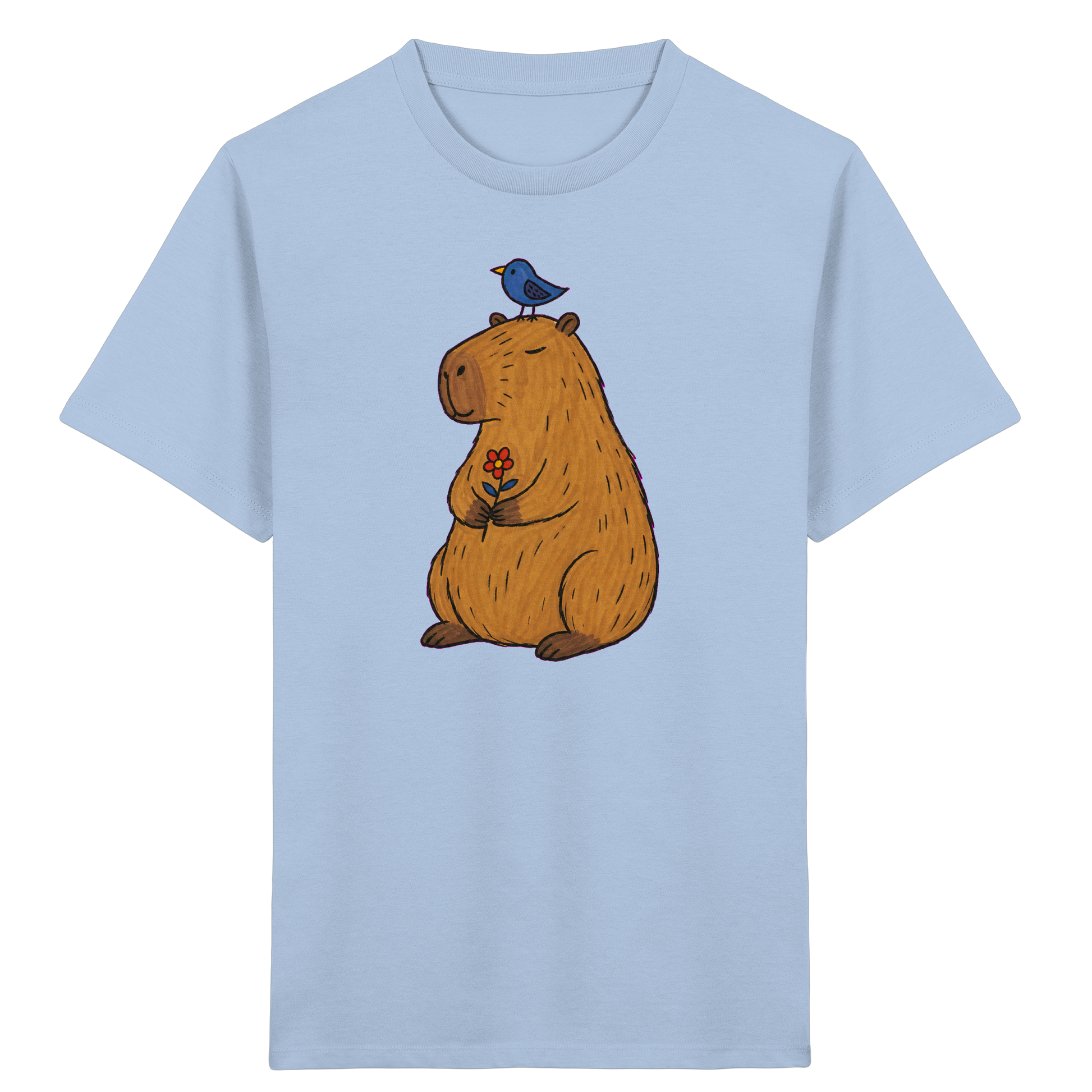 Süßes Capybara T-Shirt mit Vogel - Kinder Bio T-Shirt