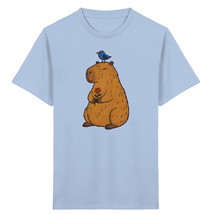 Süßes Capybara T-Shirt mit Vogel - Kinder Bio T-Shirt