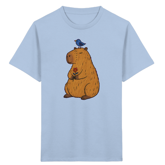 Süßes Capybara T-Shirt mit Vogel - Kinder Bio T-Shirt