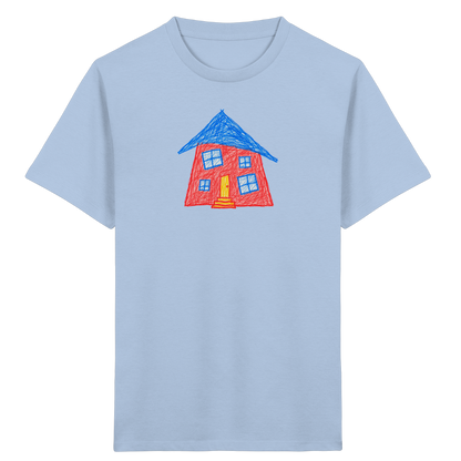 Korallenrotes Haus mit blauem Dach - Kinder Bio T-Shirt
