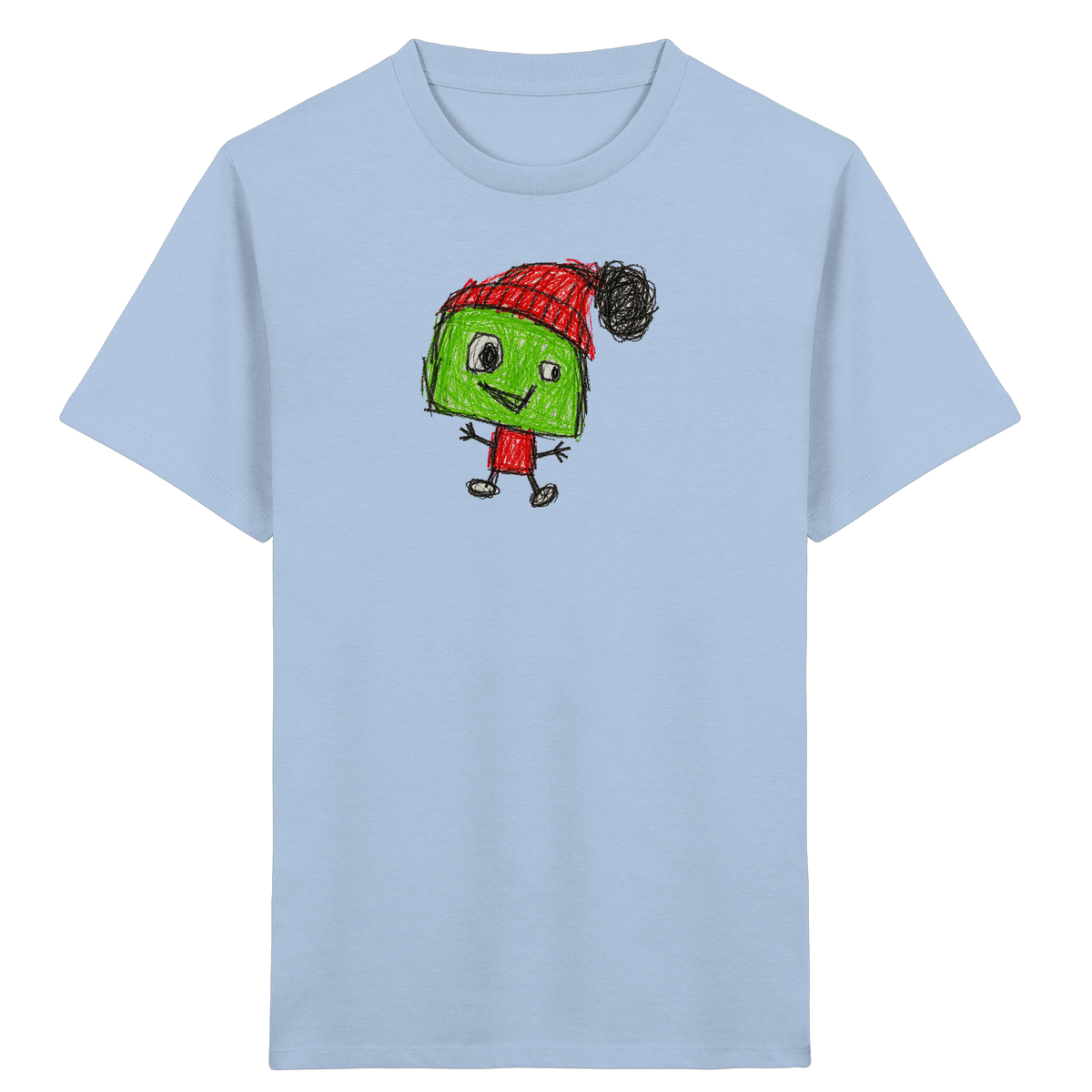 Kritzelkopf mit roter Bommelmütze - Kinder Bio T-Shirt