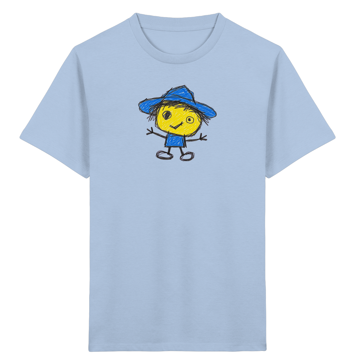 Kritzelkopf mit blauem Regenhut - Kinder Bio T-Shirt