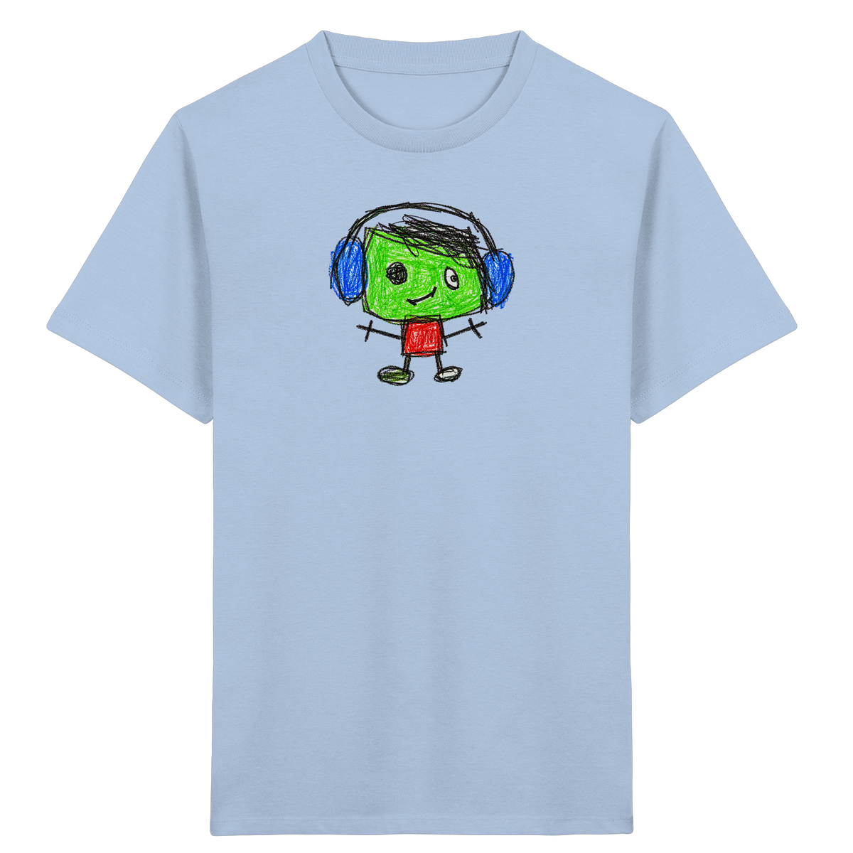 Kritzelkopf mit blauen Ohrenschützern - Kinder Bio T-Shirt