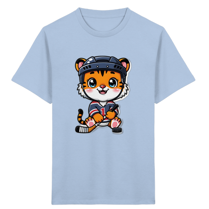 Eishockey-Tiger mit Hockeyschläger – Kinder Bio-T-Shirt