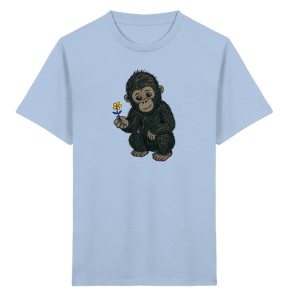 Süßes Gorilla Baby schenkt Blume - Kinder Bio T-Shirt