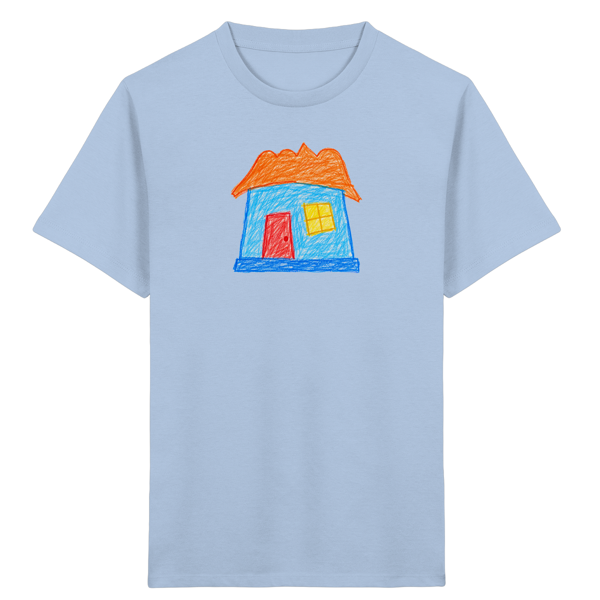 Himmelblaues Haus mit Wolkendach - Kinder Bio T-Shirt
