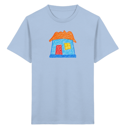 Himmelblaues Haus mit Wolkendach - Kinder Bio T-Shirt