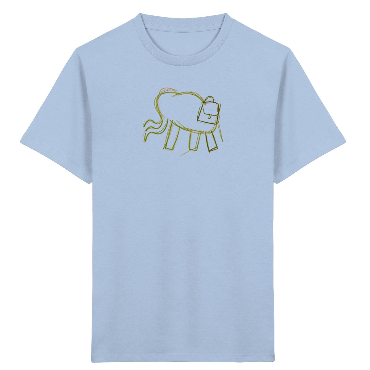 Grüner Wackelelefant mit Ranzen - Kinder Bio T-Shirt