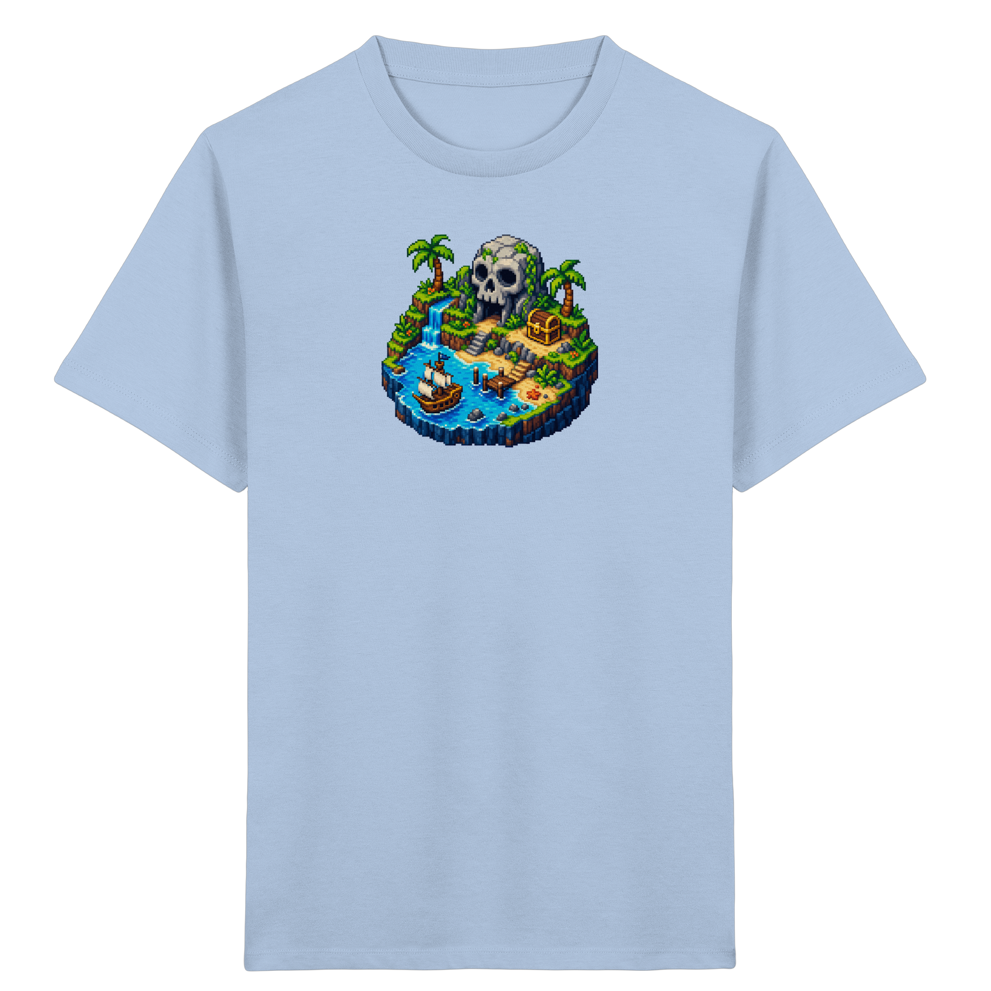 Pirateninsel Pixel Art T-Shirt für Kinder