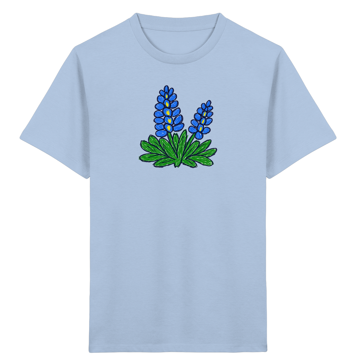 Blaue Kritzel-Lupine für Kinder - Kinder Bio T-Shirt