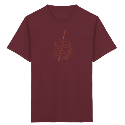 Schiefe Bücherburg mit Bleistift - Kinder Bio T-Shirt Vorderseite