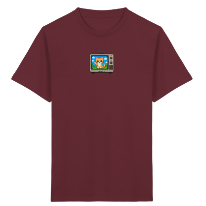 Pixel Katze im Retro Fernseher T-Shirt - Kinder Bio T-Shirt Vorderseite