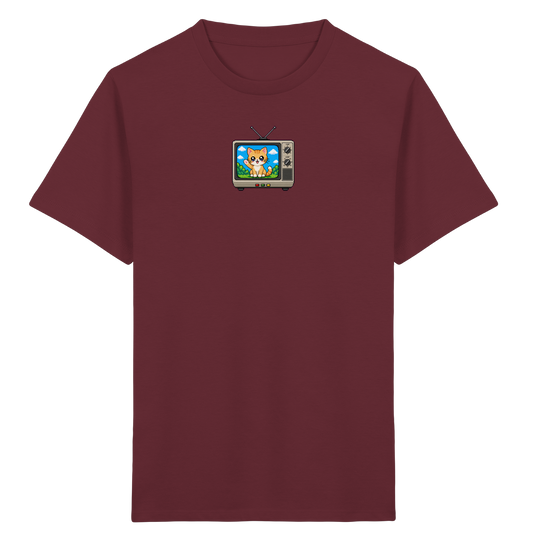 Pixel Katze im Retro Fernseher T-Shirt - Kinder Bio T-Shirt Vorderseite