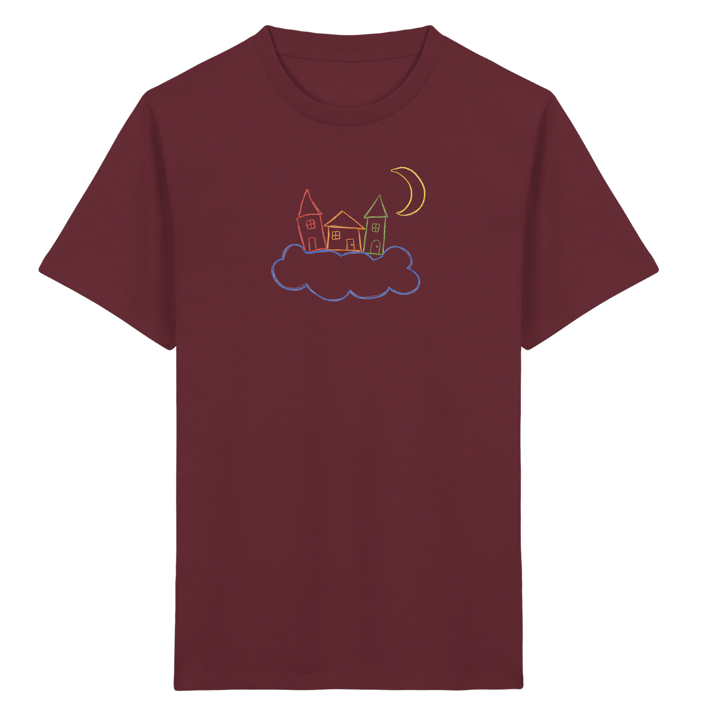 Verspieltes Kinder T-Shirt schwebende Häuser - Kinder Bio T-Shirt Vorderseite