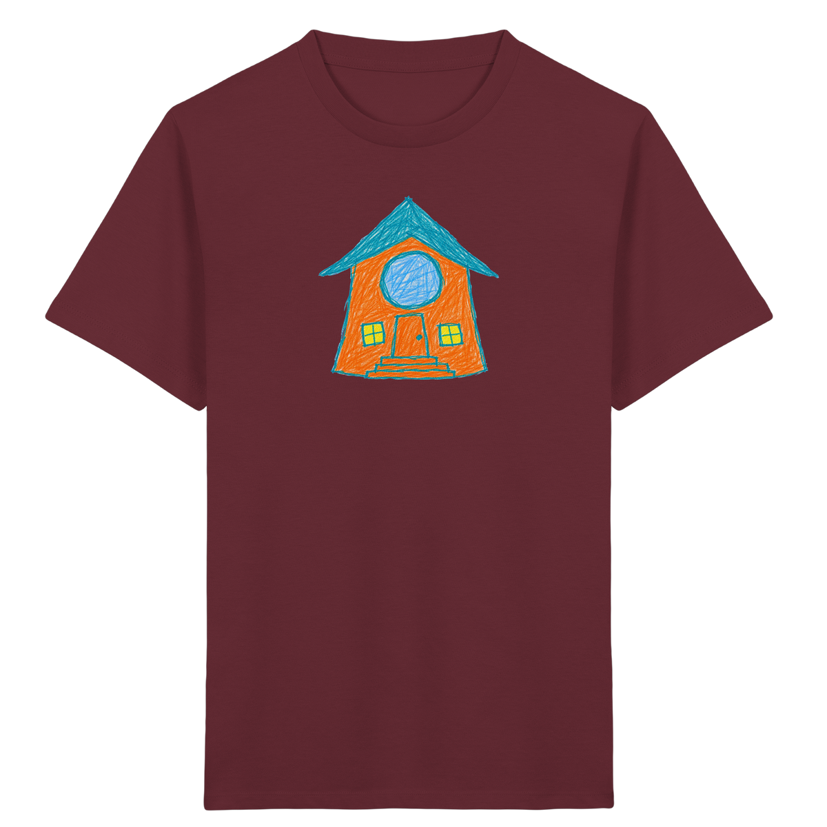 Orangefarbenes Rundfensterhaus für Kinder - Kinder Bio T-Shirt