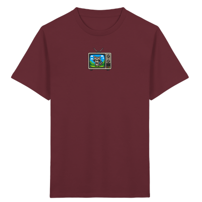 Pixel Waschbär im Retro-Fernseher Kinder-Shirt - Kinder Bio T-Shirt Vorderseite