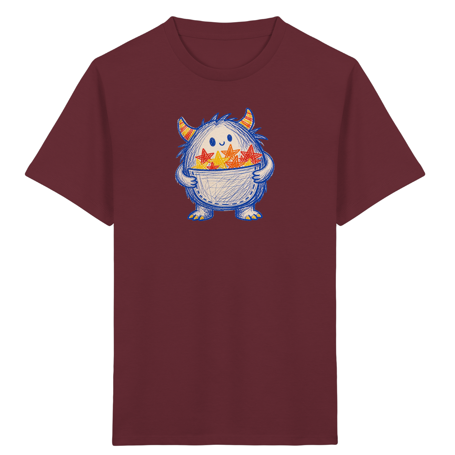Kleines Monster mit Sternentasche - Kinder Bio T-Shirt Vorderseite