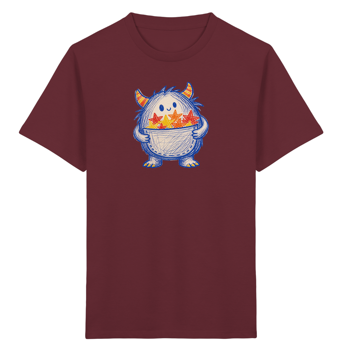 Kleines Monster mit Sternentasche - Kinder Bio T-Shirt Vorderseite