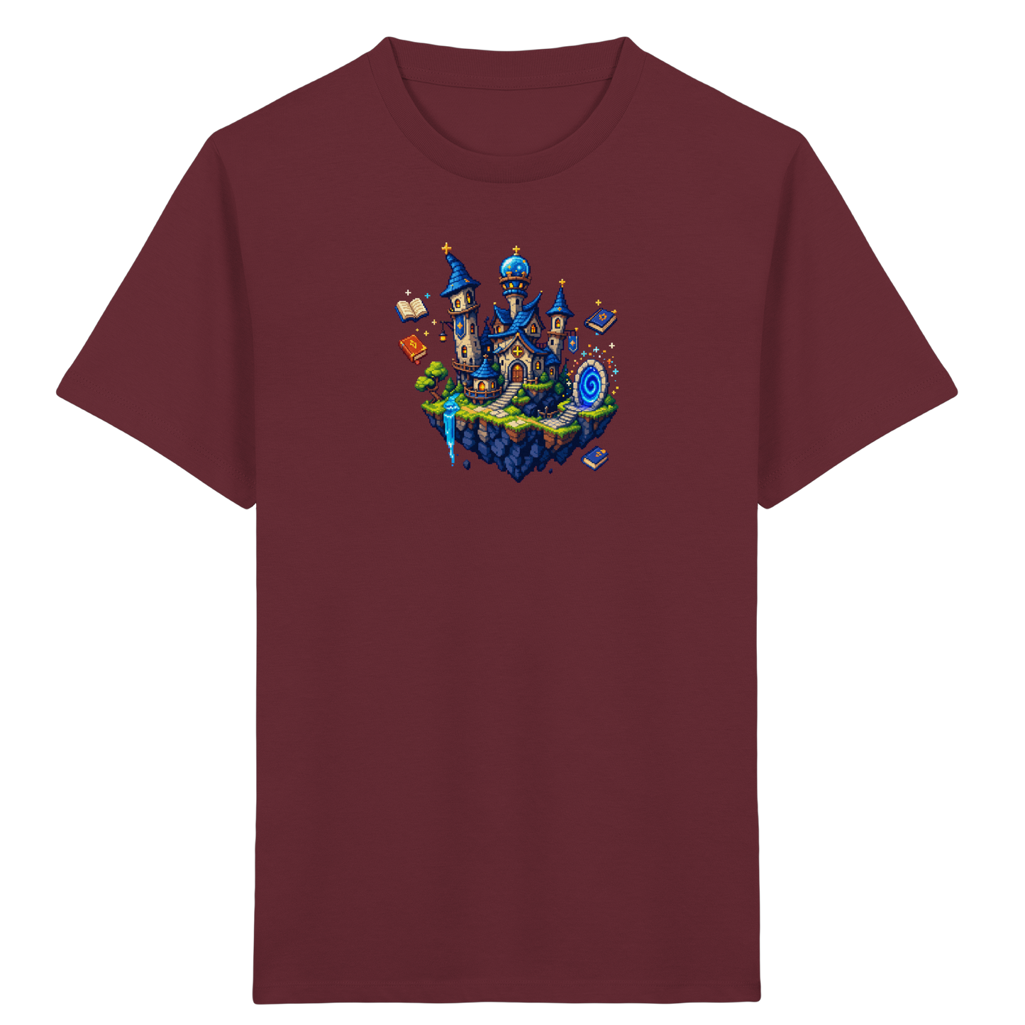 Magische Akademie schwebende Insel Pixel-Shirt - Kinder Bio T-Shirt Vorderseite