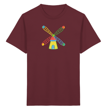 Bunte Windmühle mit Farbpunkten - Kinder Bio T-Shirt