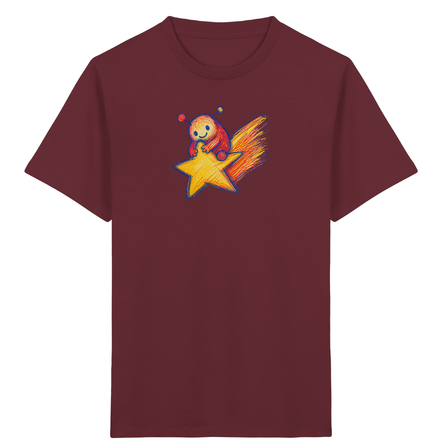 Kleines Monster auf Sternschnuppe - Kinder Bio T-Shirt Vorderseite