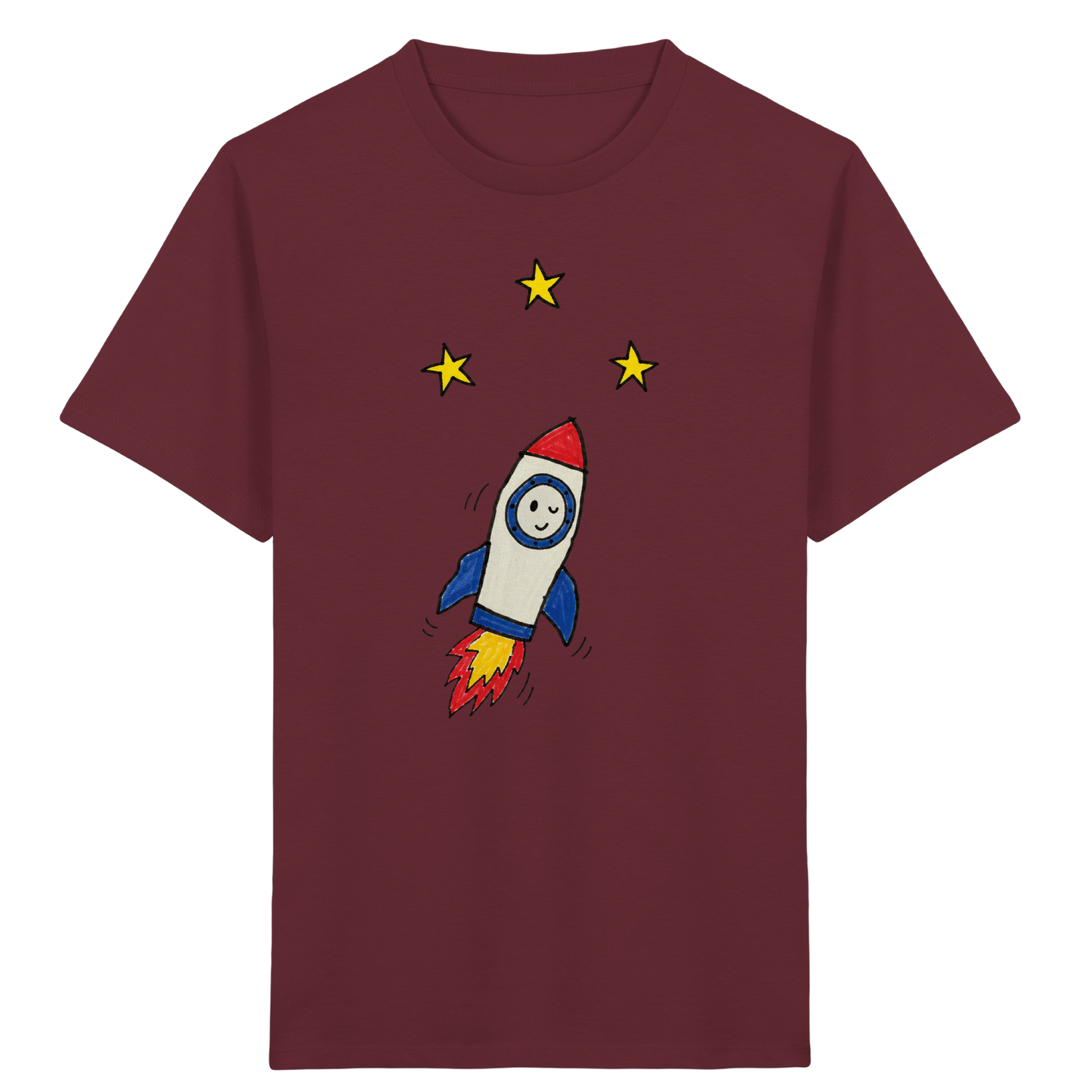 Fröhliches Raketen T-Shirt für Abenteurer - Kinder Bio T-Shirt Vorderseite