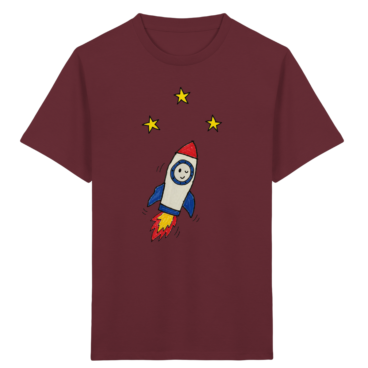 Fröhliches Raketen T-Shirt für Abenteurer - Kinder Bio T-Shirt Vorderseite