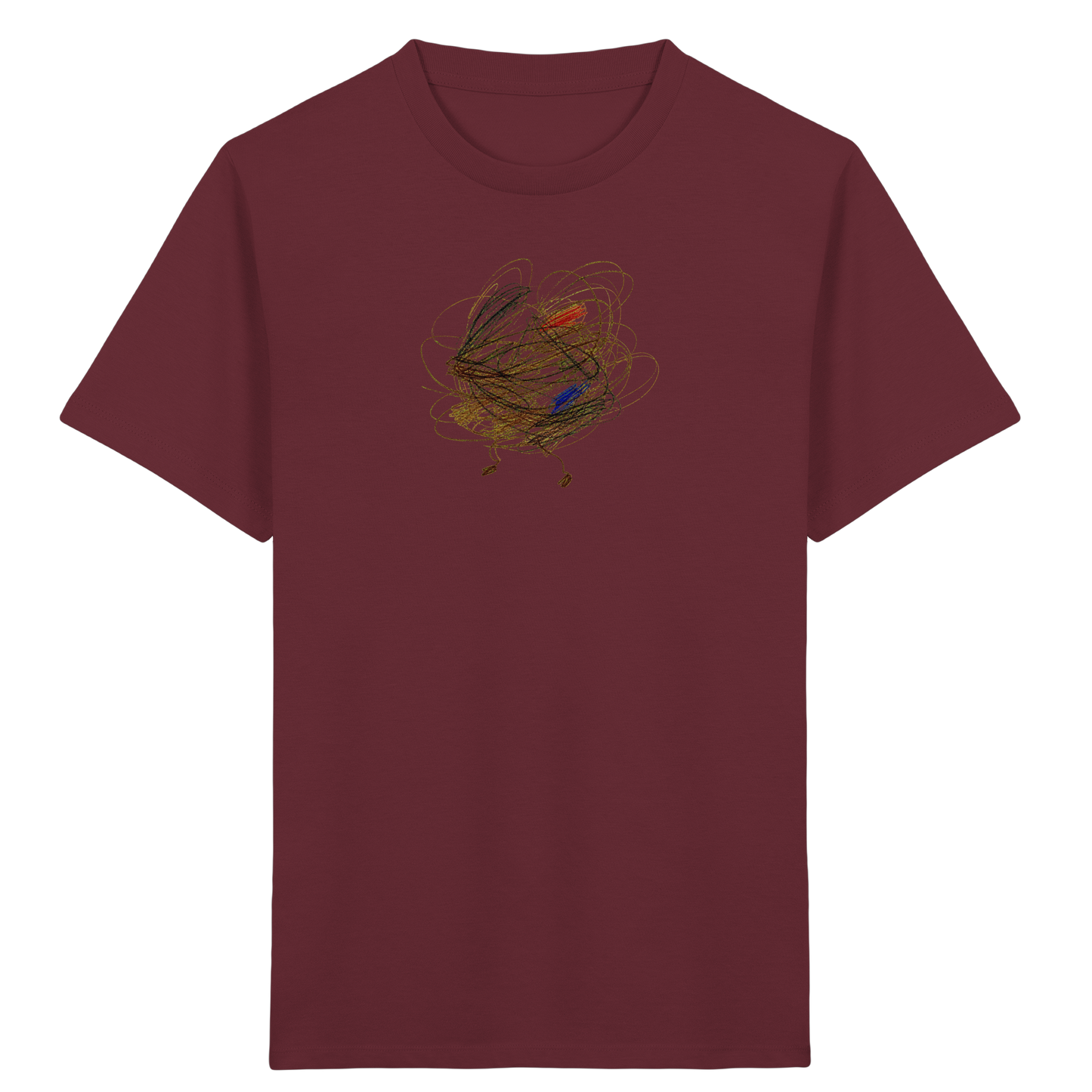 Burgunderrotes Kinder Bio T-Shirt mit abstraktem Vogel-Motiv