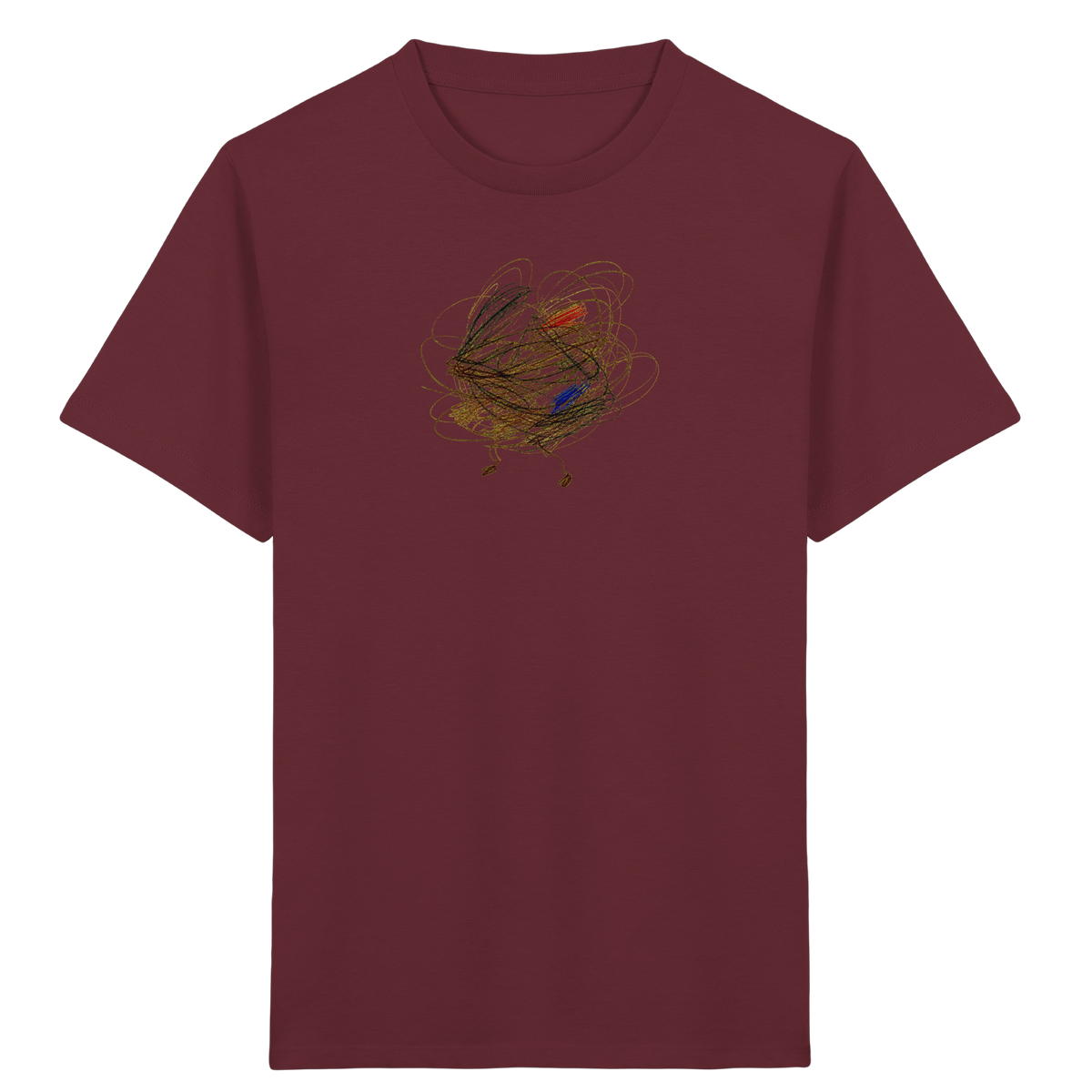 Burgunderrotes Kinder Bio T-Shirt mit abstraktem Vogel-Motiv