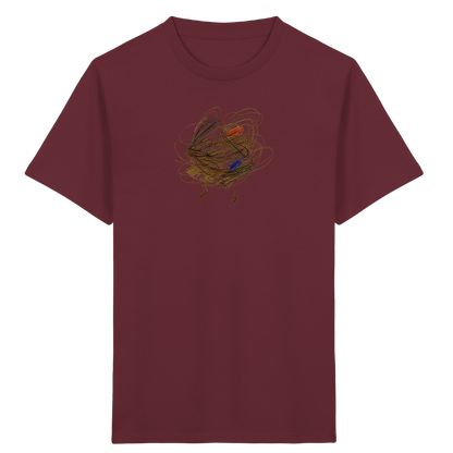Burgunderrotes Kinder Bio T-Shirt mit abstraktem Vogel-Motiv