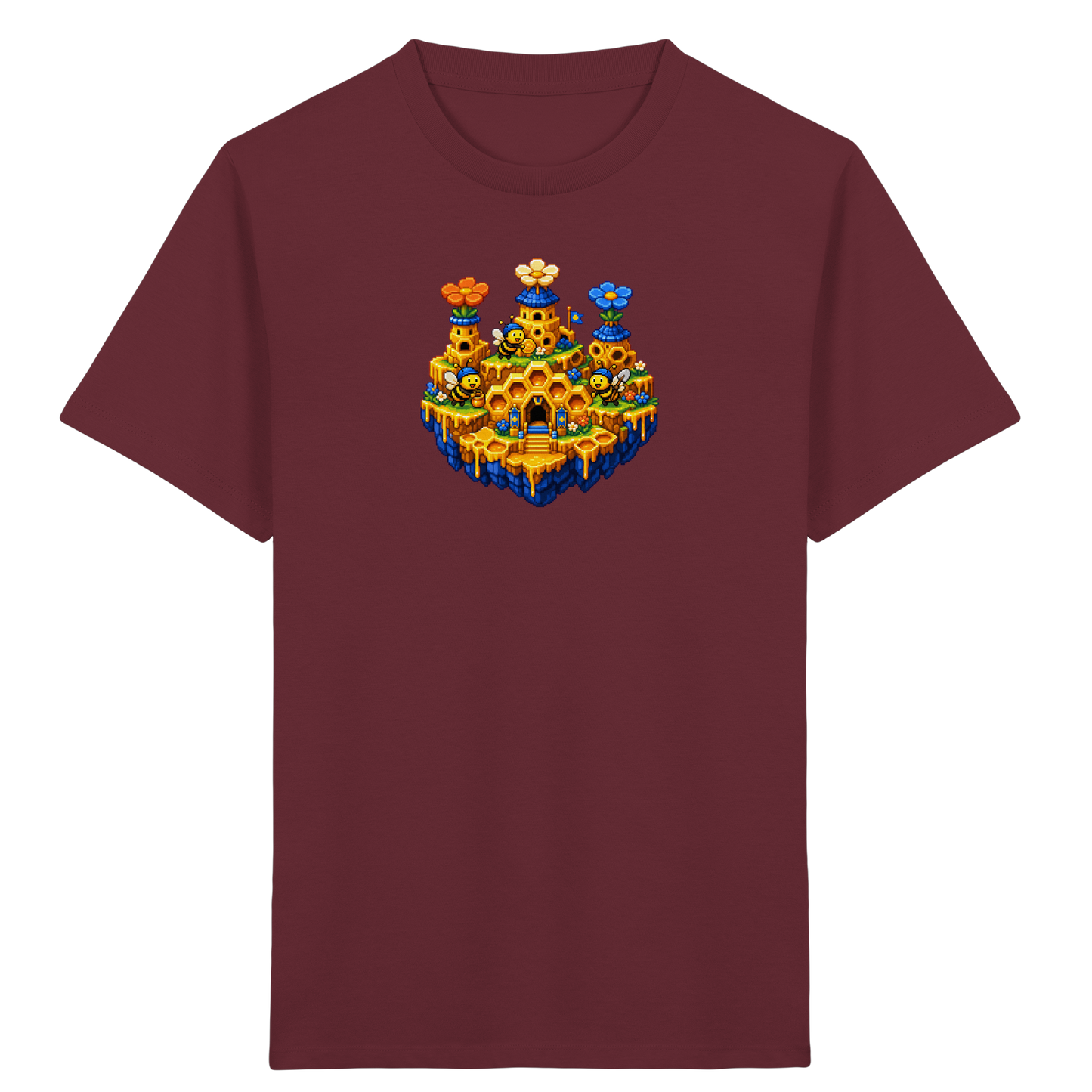 Fröhliches Pixel-Art Bienen T-Shirt - Kinder Bio T-Shirt Vorderseite