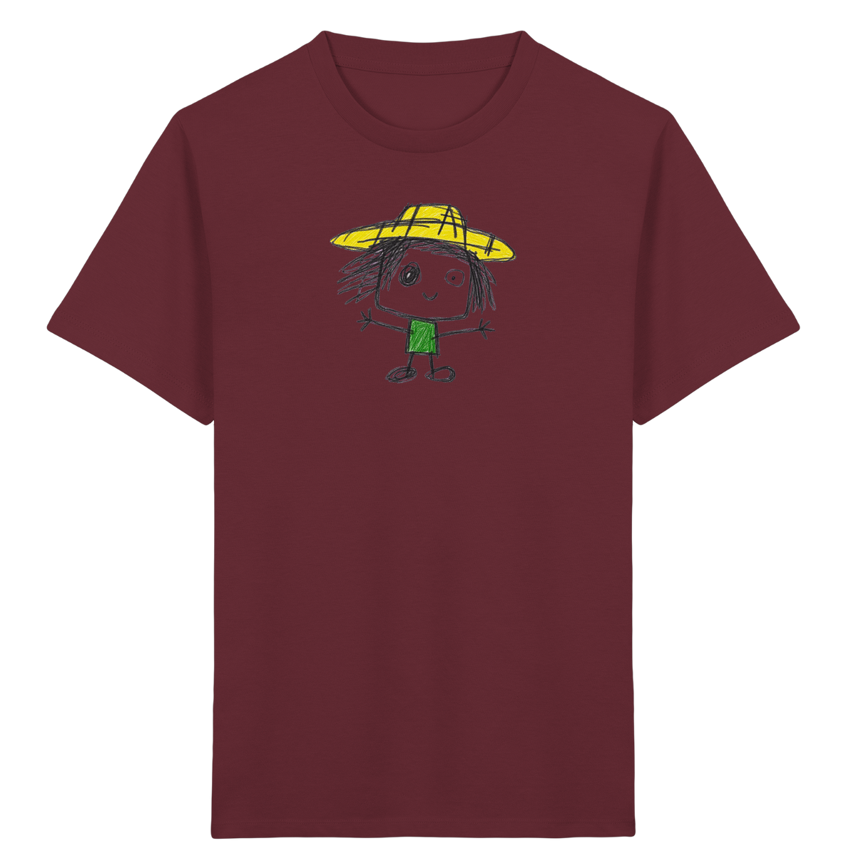 Kritzelkopf mit gelbem Strohhut - Kinder Bio T-Shirt