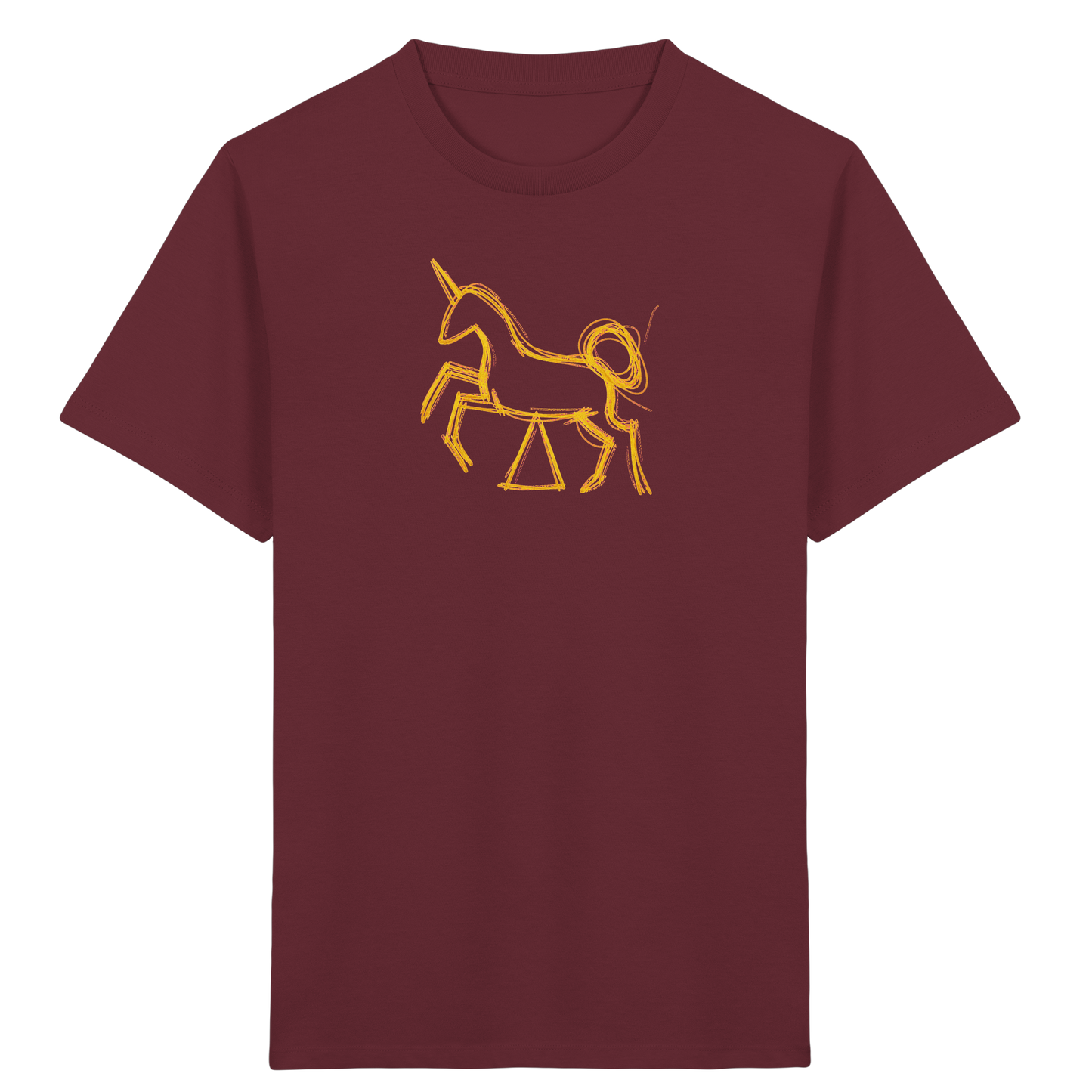 Currygelbes Einhorn zur Einschulung - Kinder Bio T-Shirt Vorderseite