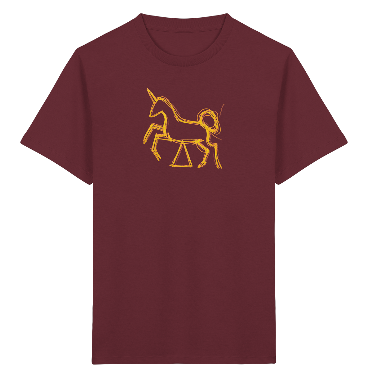 Currygelbes Einhorn zur Einschulung - Kinder Bio T-Shirt Vorderseite