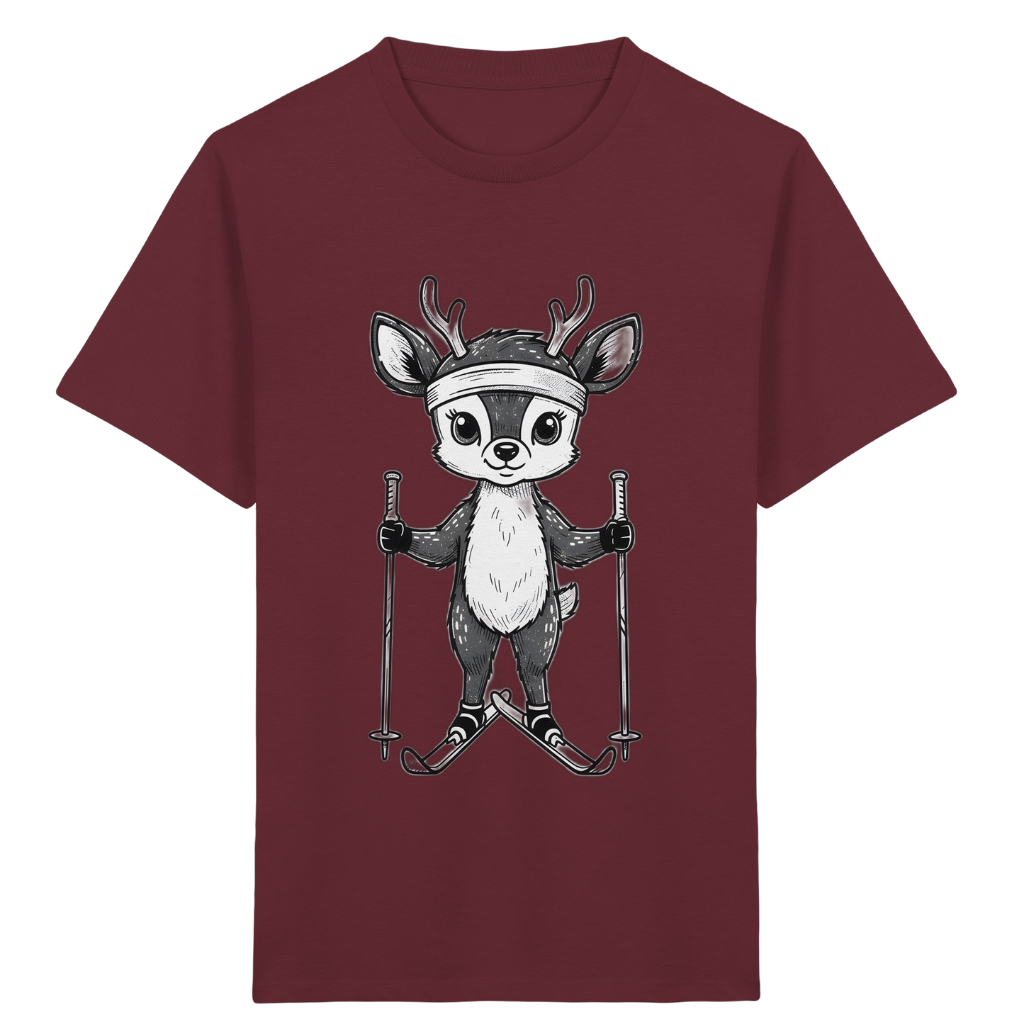 Niedliches Reh auf Skiern T-Shirt - Kinder Bio T-Shirt Vorderseite