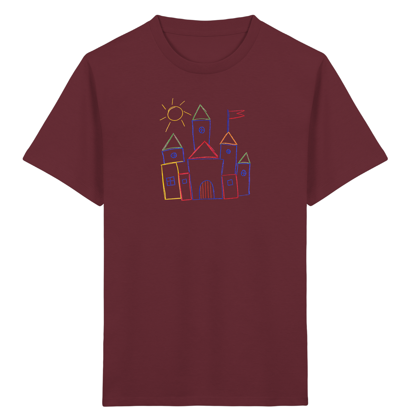 Fröhliches T-Shirt mit Märchenburg Motiv - Kinder Bio T-Shirt Vorderseite
