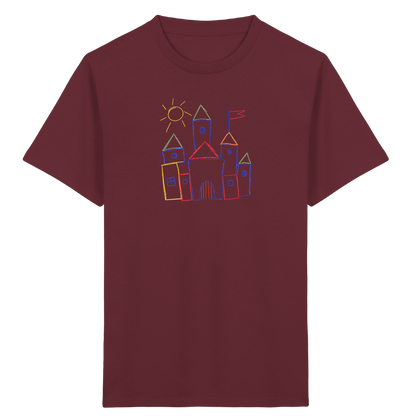 Fröhliches T-Shirt mit Märchenburg Motiv - Kinder Bio T-Shirt Vorderseite