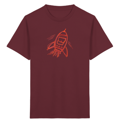 Kupferne Schulrakete mit Ranzenfenster - Kinder Bio T-Shirt Vorderseite