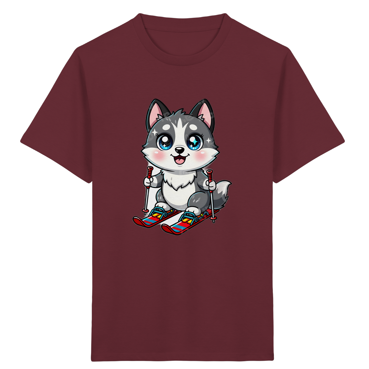 Husky Welpe auf Skiern T-Shirt